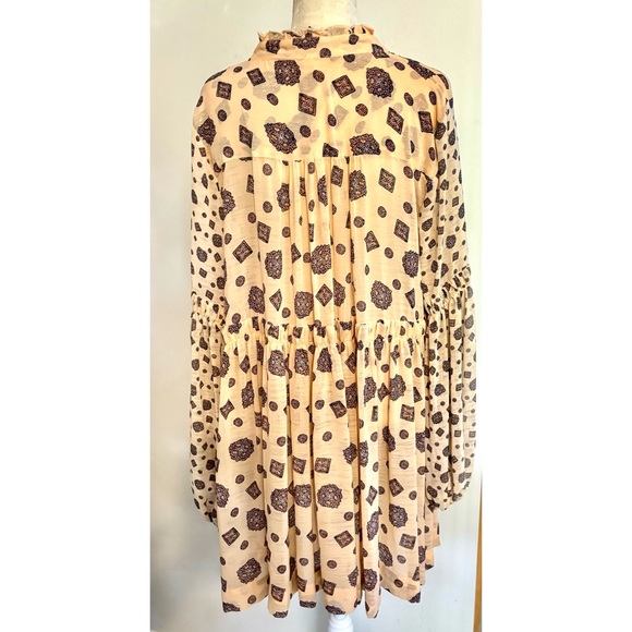 Free People boho Baby Doll baggy/oversized polyester gold print -Size: Medium - Picture 5 of 7
